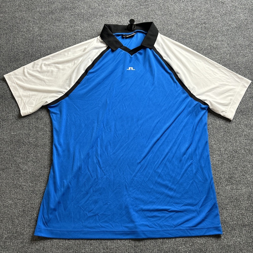 J Lindeberg Kyle Regular Fit Golf Polo Men's XXL White Blue Athletic Performance